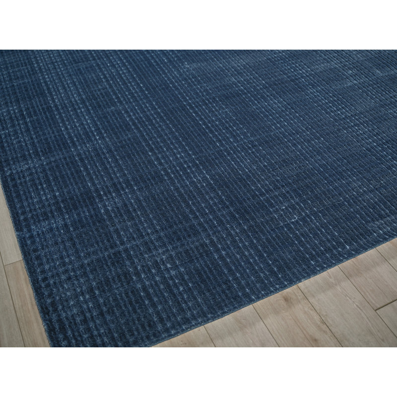 Cabrini Modern Handmade Silky Nylon, Navy Area Rug, Rectangle 12' x 18'
