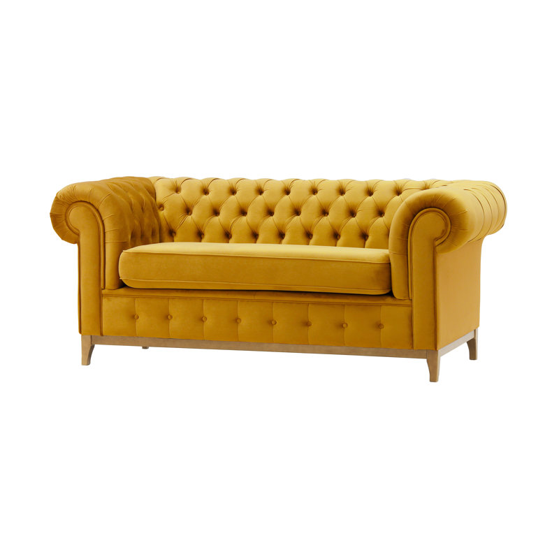 Fryar Velvet Sofa, Mustard, Oak, 2