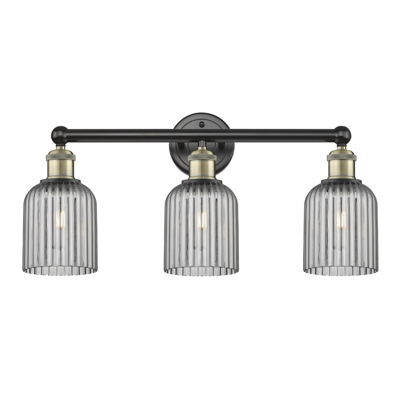 Abat-jour de salle de bain 3 lumières Edison Northgate, Laiton antique noir, Gris fumée