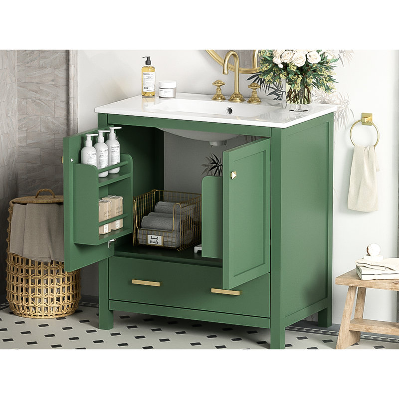 Meuble-lavabo moderne de 30 po avec peinture imperméable et lavabo simple avec 2 portes et un tiroir