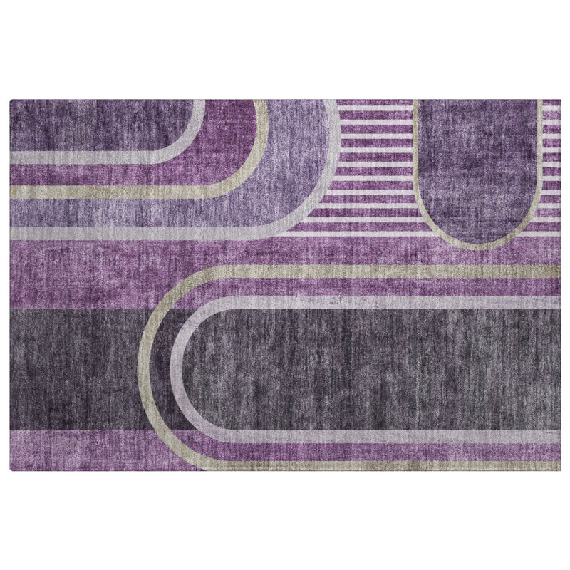 Premium Machine Washable Dream Shag ADS532 Art Deco Rug, Purple, 2'6" x 3'10"