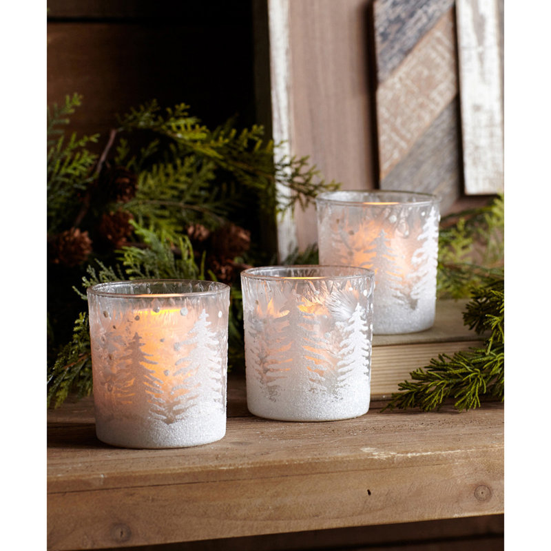 Frosted Votive Candle Holder with Snowy Forest