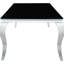 Table de salle à manger noire avec caractéristiques en miroir, plateau en verre trempé, pieds en acier inoxydable de style grand lit, largeur de 37 pouces et verre épais, finition électrolytique sur le cadre, hauteur 29,5