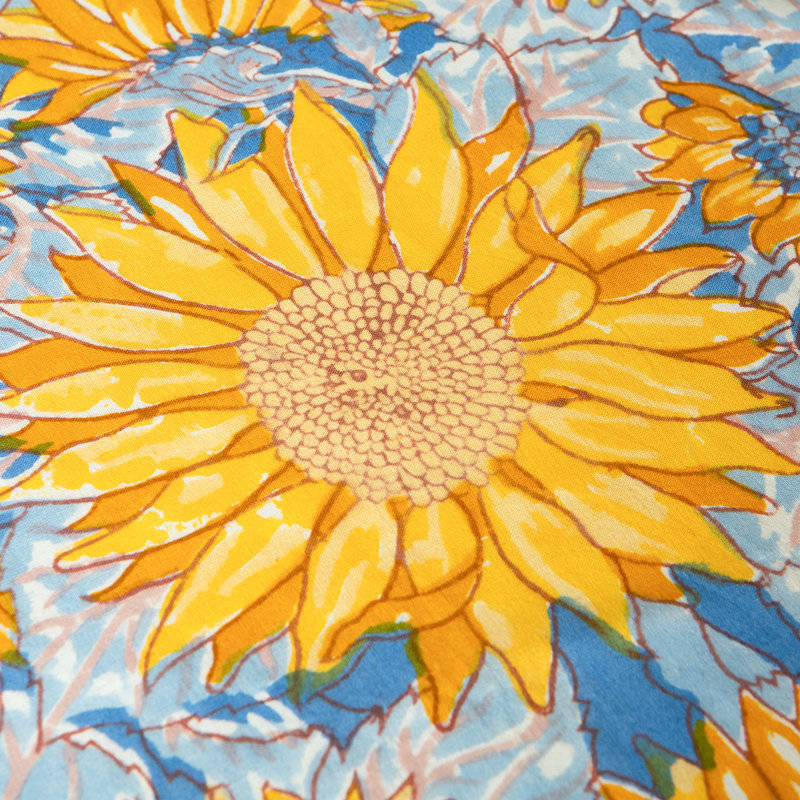 Sunflower Handmade Floral Tablecloth, 90" x 90", Blue/Yellow
