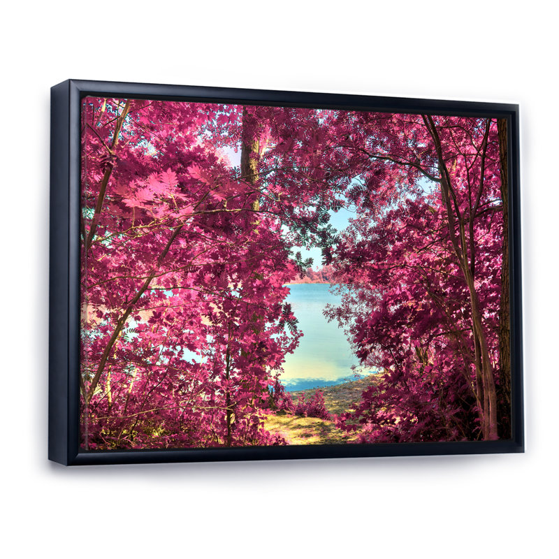 Reproduction de cadre flottant rose et mauve Fantasy Forest, H 8 po x l 12 po x P 1 po, Cadre flottant noir