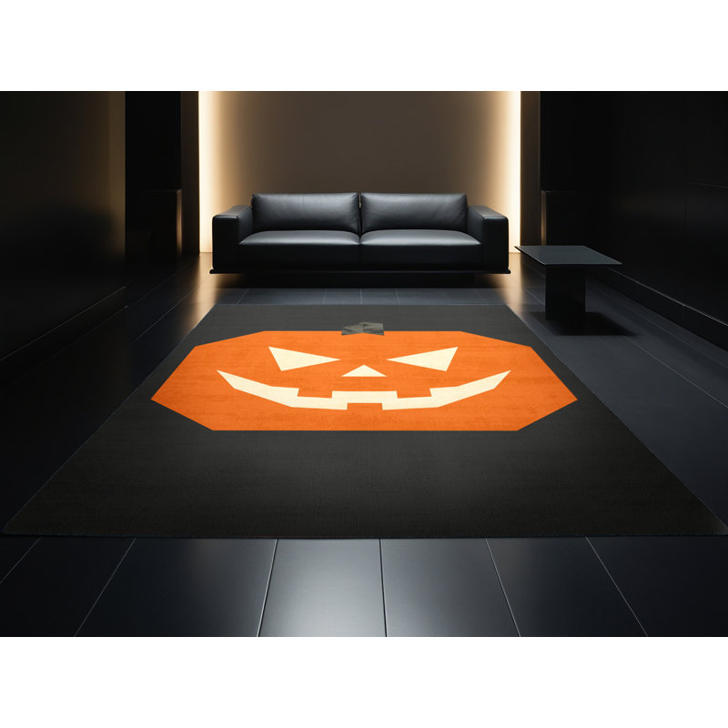 Tapis moelleux et moelleux à motif abstrait moderne et contemporain d'Halloween en brun - reliure noire, 8 x 12