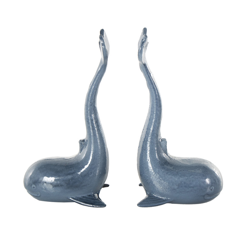 Cole And Grey Metal Dolphin Decorative Bookends With Raised Tails