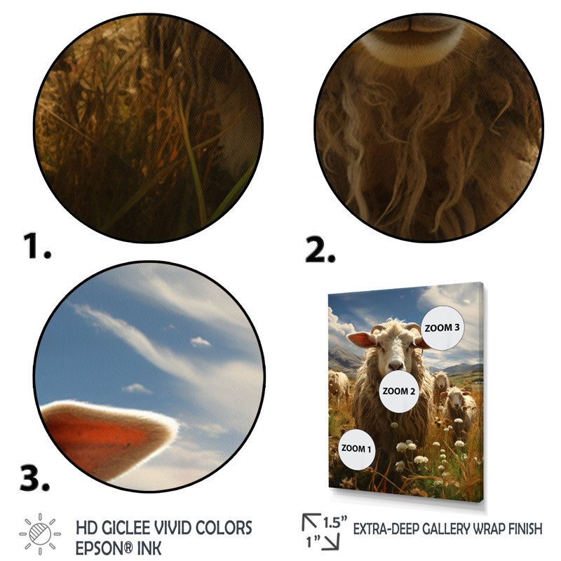 Sheep Harmony In Herd - animaux, impressions sur toile, H 40 po x l 30 po x P 1,5 po, Encadrement doré