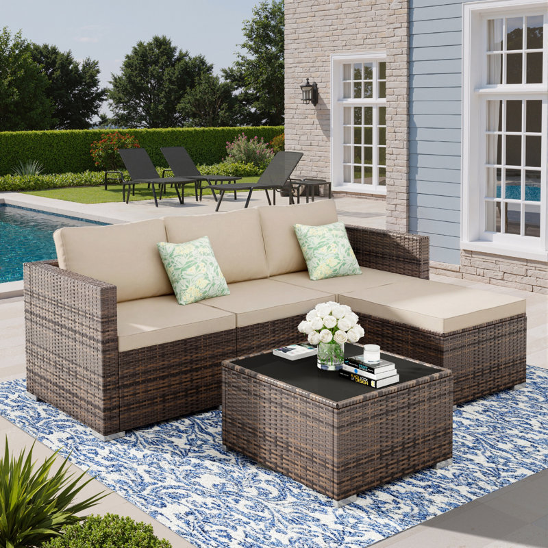 Ensemble de conversation modulaire d'extérieur 5 pièces 5 pièces Canapés modulaires d'extérieur pour 4 personnes avec coussins beige