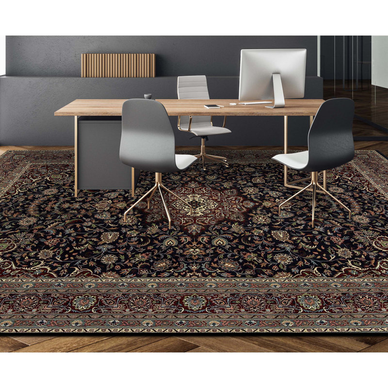 Tapis noir et rouge de haute qualité noué à la main