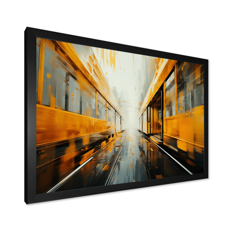 Yellow Train Translucent Rhythms II - Transportation Wall Decor, H 12 po x l 20 po x P 1 po, Cadre photo noir