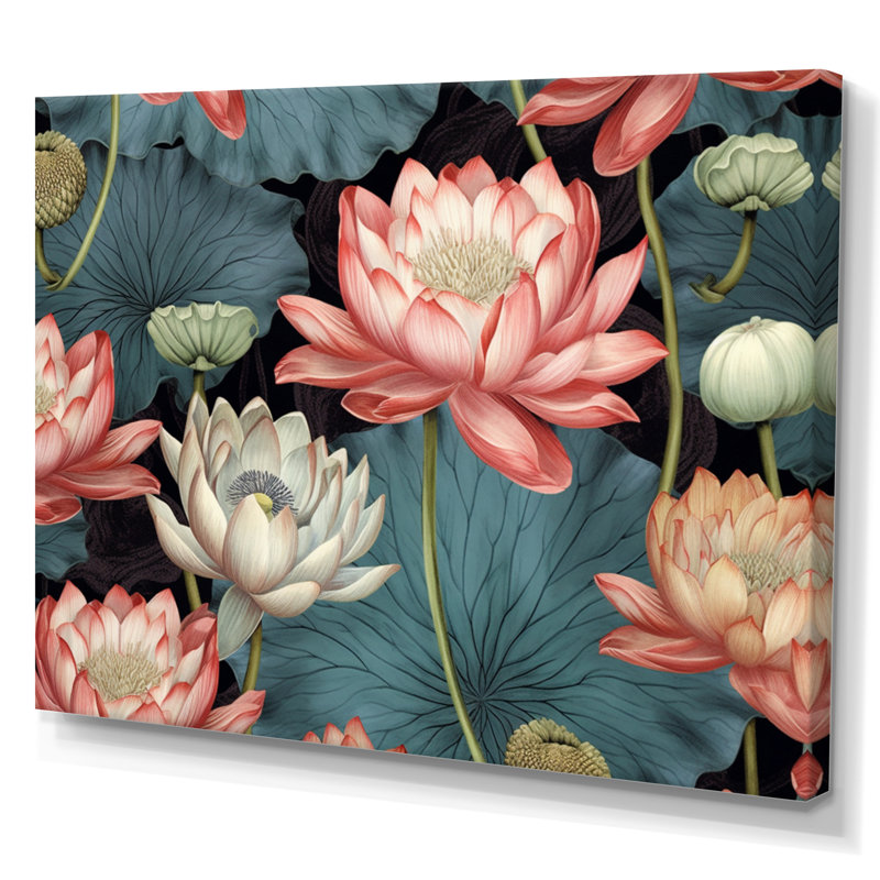 Multicolor Lotus Reflections I, reproduction d'art sur toile, 12" H x 20" W, Toile tendue