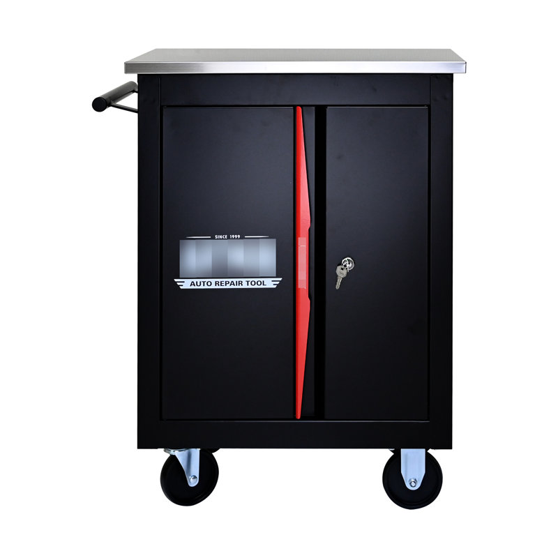 Chariot multi avec volant - Espace de rangement supplémentaire pour voiture en acier thermolaqué noir et rouge