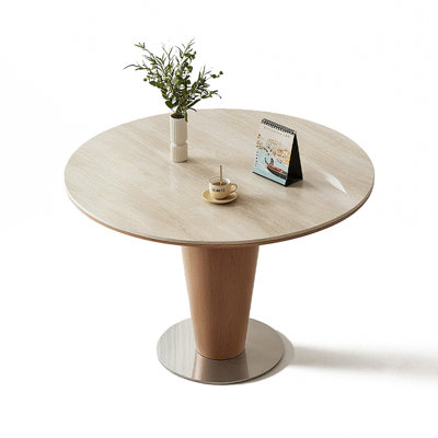 Beige&Walnut Round Sintered Stone Dining table