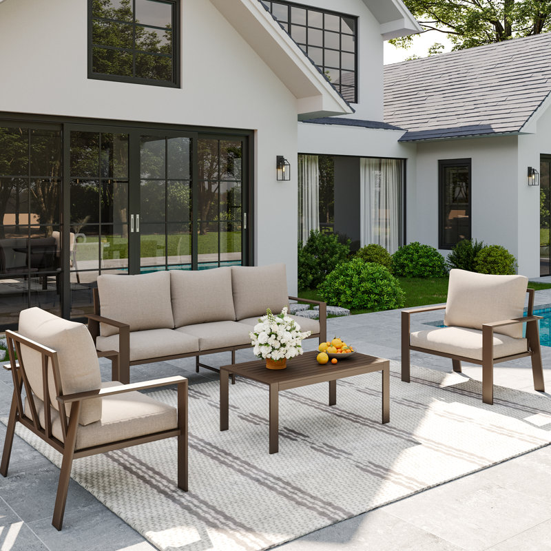 5 Person Sofa Seating Group With Coffee Table, Beige