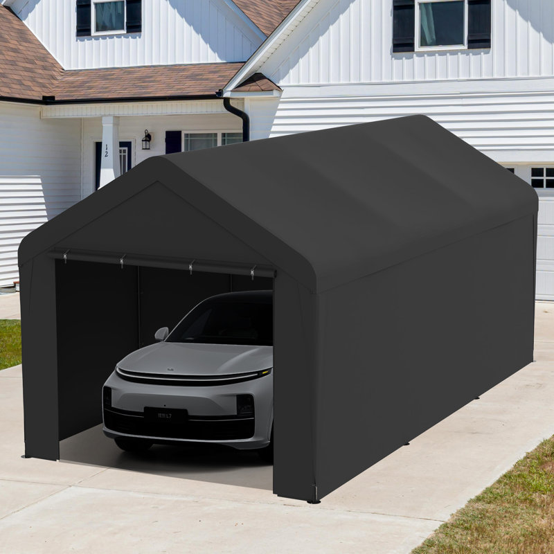 Outdoor Carport 10' X 20' Portable Garage Car Shelter Shade With Removable Sidewalls & Doors, Carport Canopy With Powder-coated Steel Frame For Outdoor Party, Birthday, Black