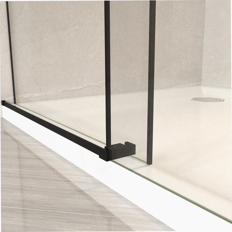 Porte de baignoire coulissante sans cadre avec verre trempé transparent et acier inoxydable, noir mat, 50-54 /, Noir mat