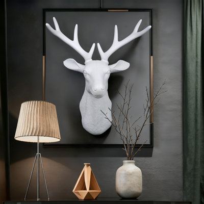 Wall Charmers Large White Faux Deer Head Faux Taxidermy Animal Head Wall Decor - Handmade Farmhouse Decor - Rustic Wall Decor Deer Antlers