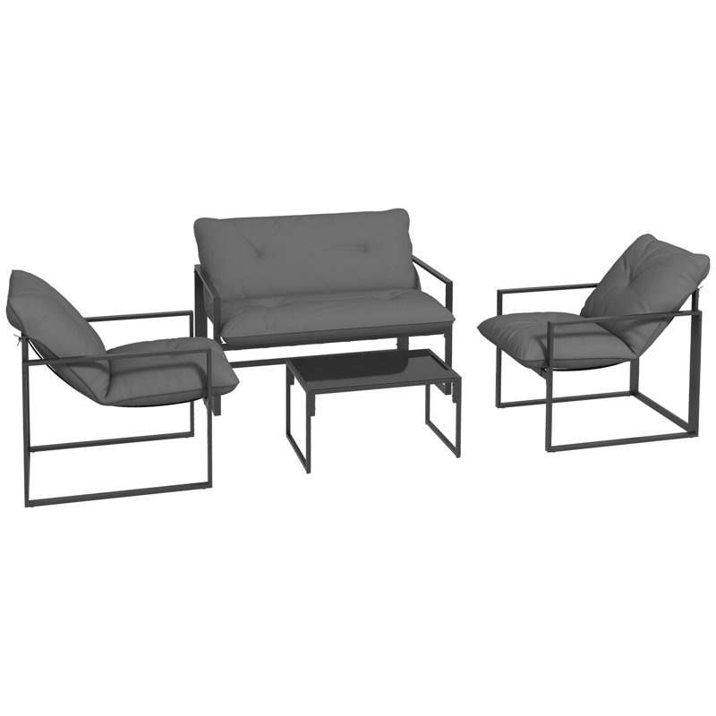 Outsunny 4 Piece Garden Sofa Set with Steel Frame Thick Cushions Grey