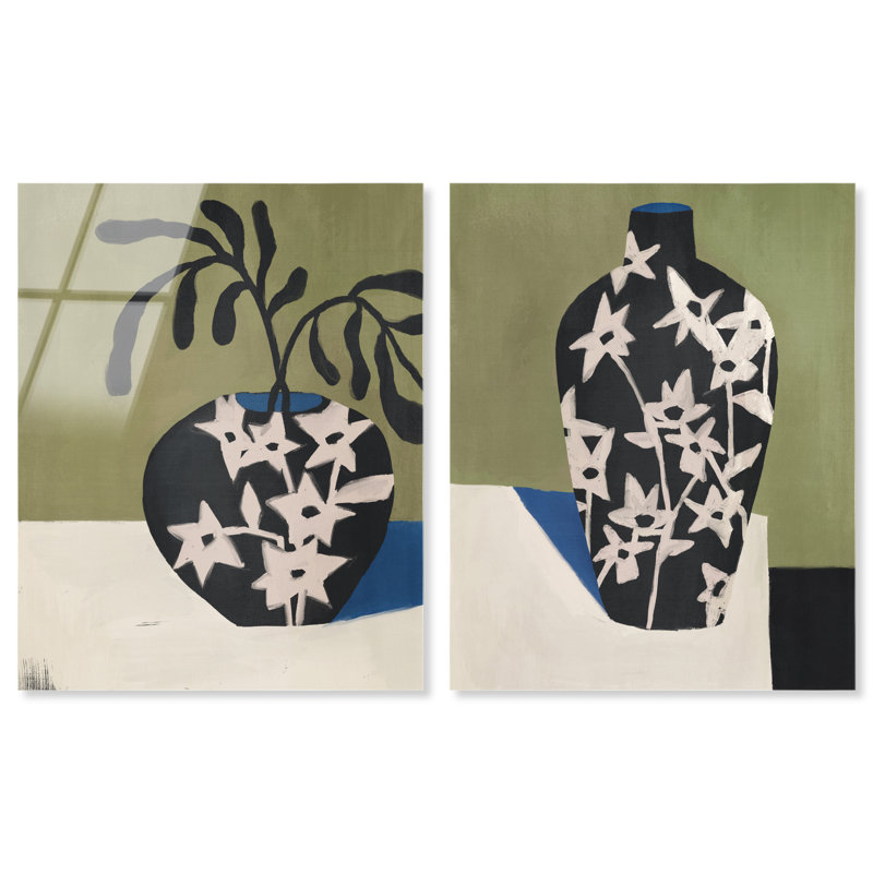 Noir Vase Set High-Gloss Frameless Acrylic Glass Wall Art Floral & Botanical Print by Oliver Gal, Ready to Hang, 16 x 20