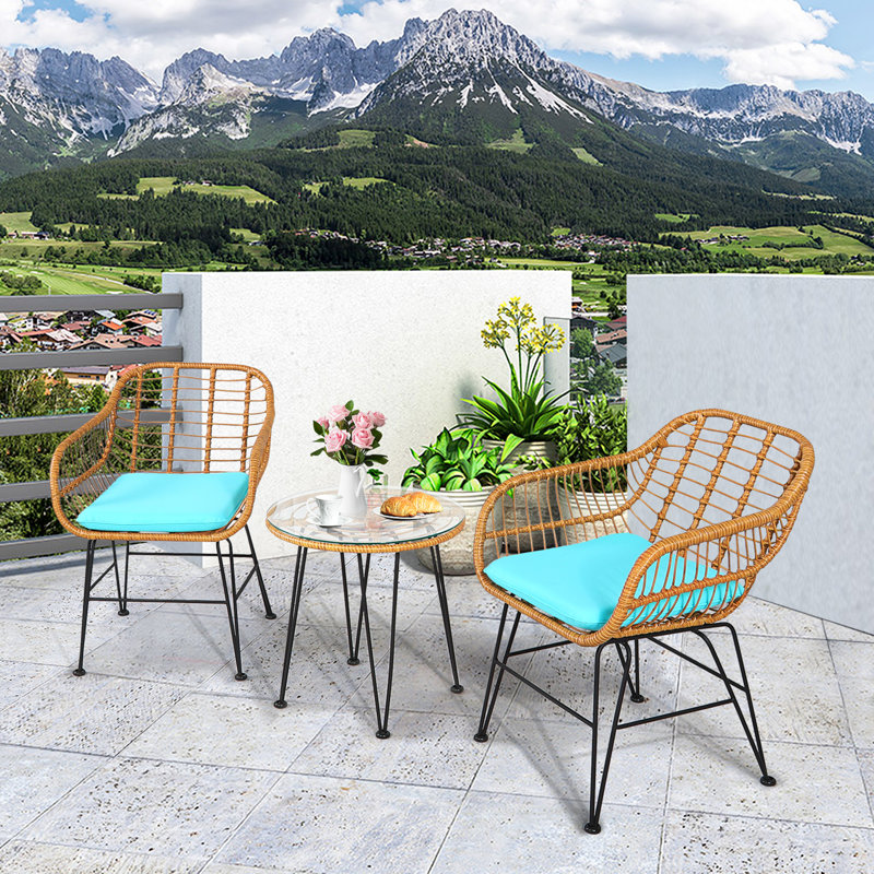 Cadnite 2 - Person Patio Conversation Set with Cushions, Turquoise, Light Brown