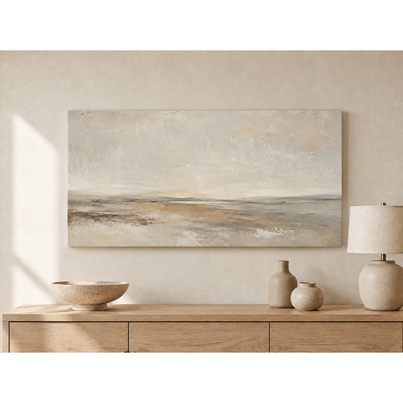Neutre, aube beige, paysage abstrait enveloppé Iraima, 48" W x 24" H x 1.5" D