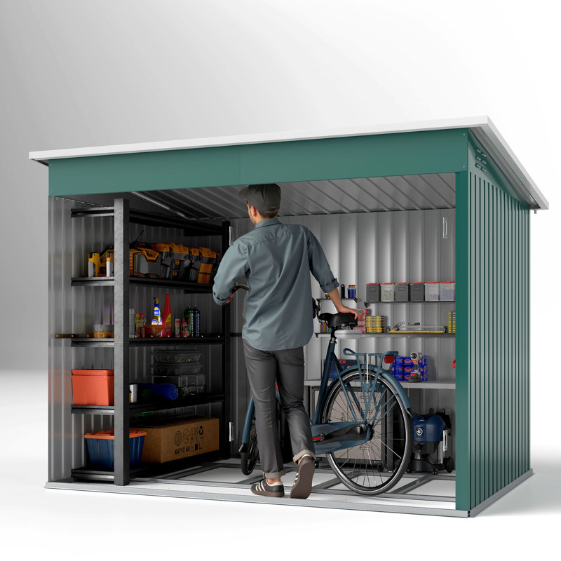 Garden 8.5 ft. W 6 ft. D Galvanised Steel Pent Storage Shed, Green