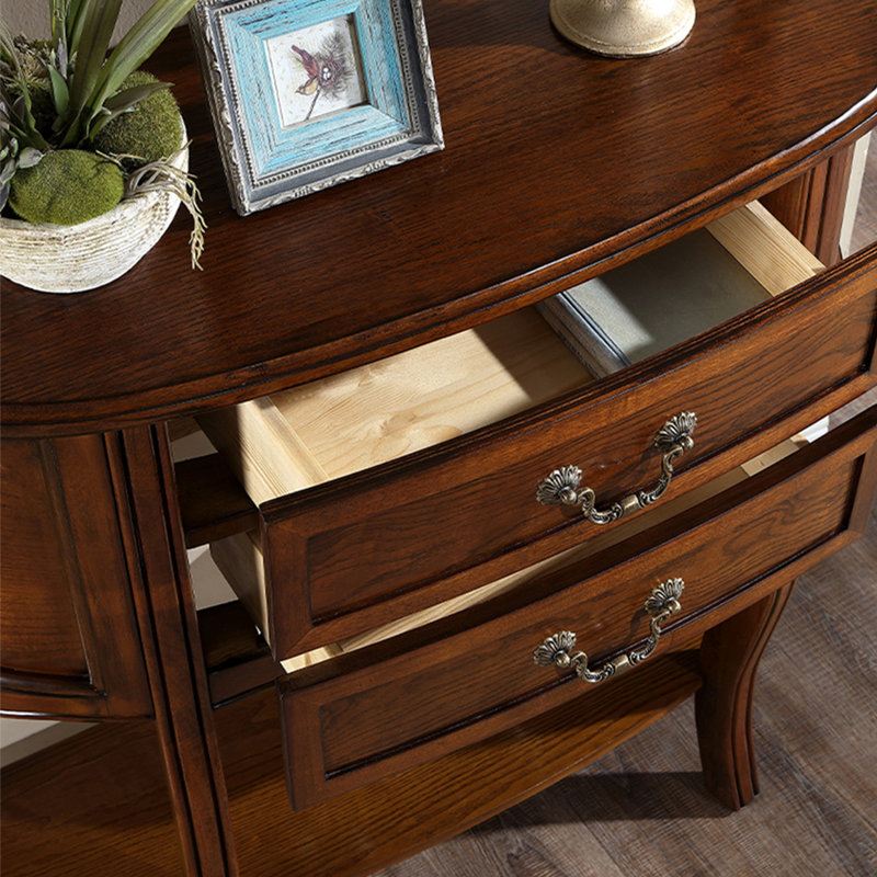 Console demi-ronde en bois massif, H 34,65 po x l 31,5 po x P 13,78 po, Marron foncé