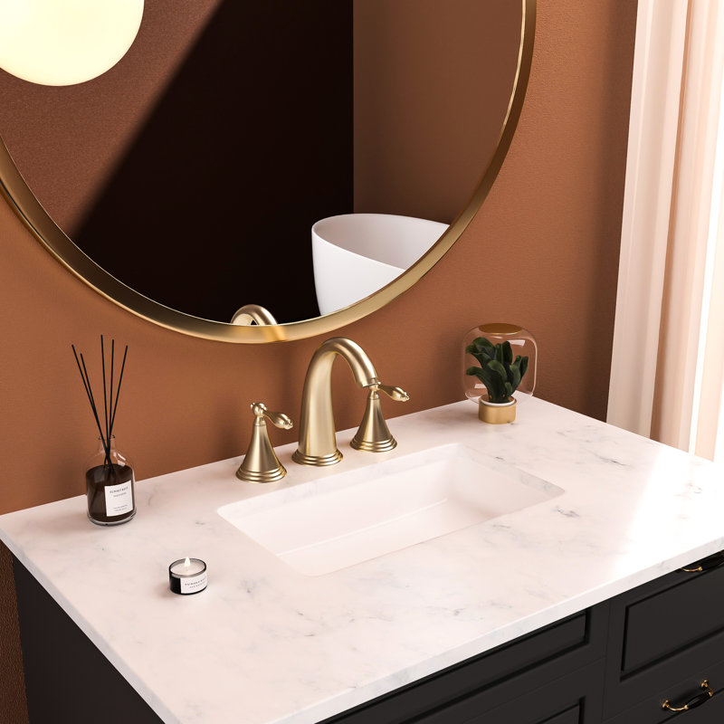 2 Handle Bathroom Faucet In Golden Color - 3 Hole With Pop Up Drain And Water Supply Lines Scratch- For Basins Widespread Crafted From Robust Brass Stainless Steel Use