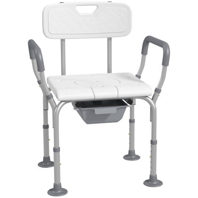 3-In-1 Shower Chair With Back And Arms, Height Adjustable Bedside Commode, Raised Toilet Seat With Non-Slip Rubber Foot Pad For Seniors, Disabled, Whi -  HomCom, 713-136V00WT