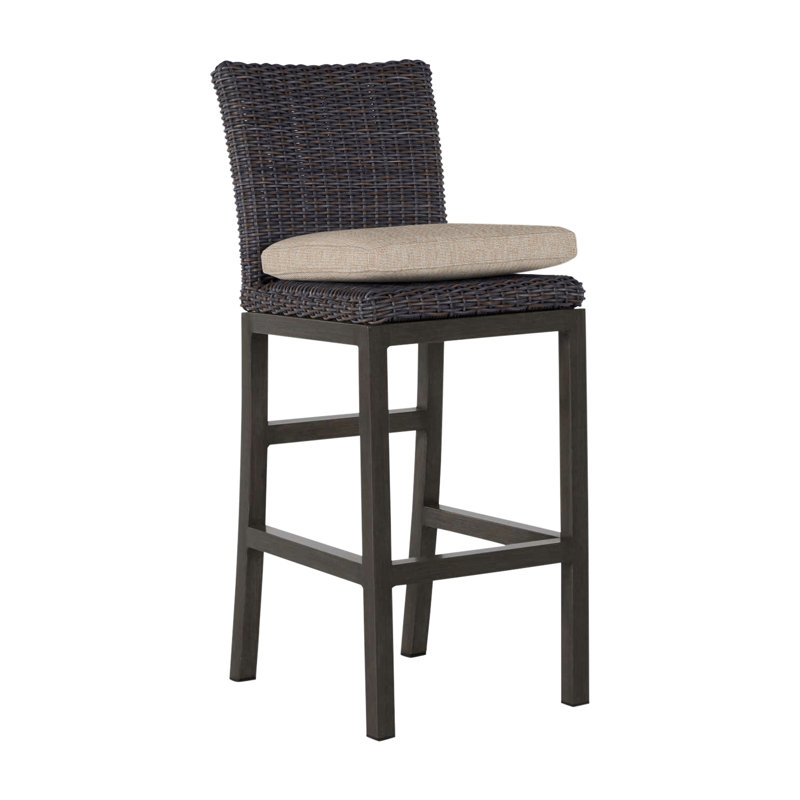 Rustic 30.5" Patio Bar Stool with Cushion, Welt, Slate Gray, Indigo Velvet
