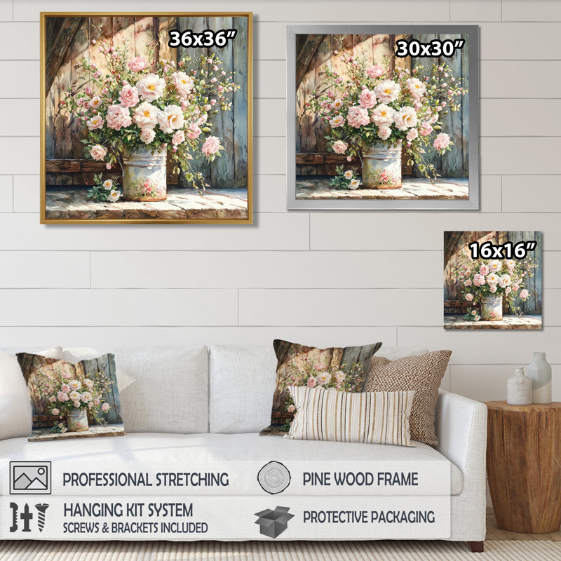 Dontonio - Floral Wall Art, Floater Framed Print, 30" H x 30" W, White