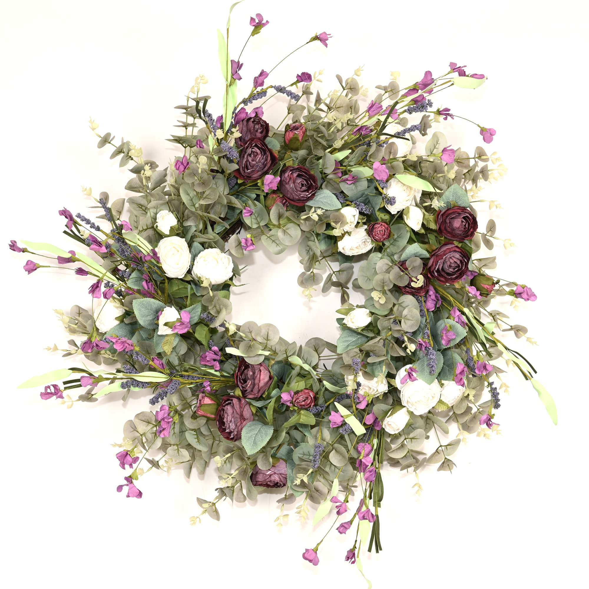 26" W Artificial Wreath , Green/Purple/White