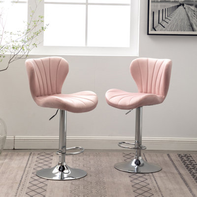 Tabourets de bar pivotants réglables roses - Revêtement vertical doublé pour un style élégant 2 pièces revêtus de velours doux, rembourrage en mousse épaisse, siège à 360 degrés, hauteur de l'élévateur à gaz, design élégant