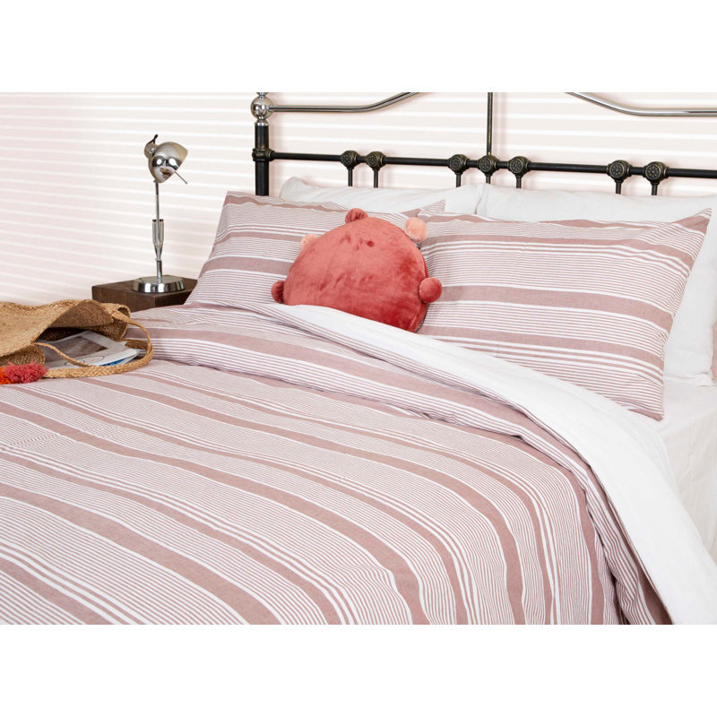 Ensemble de housse de couette 100% coton rose / blanc Cydne