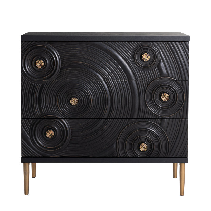 Black and Gold Embossed 3-Drawer Farmhouse Dresser