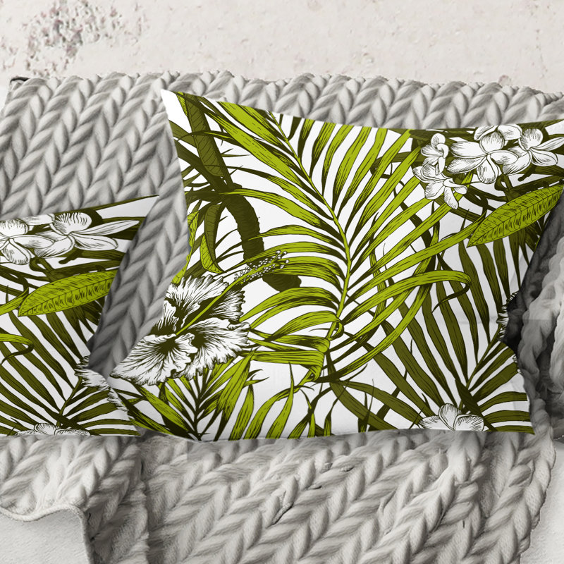 Coussin Tropical Tropical Leaves I - Mid-Century, 16 po x 1 po