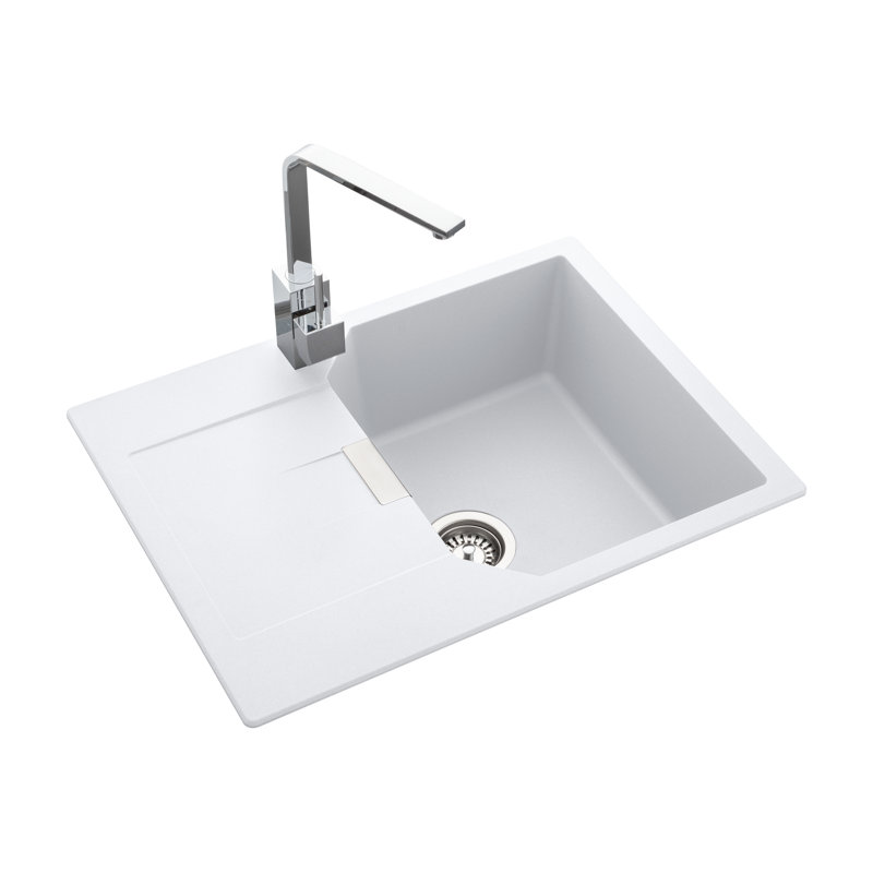 Mayon Single Bowl Inset Kitchen Sink, Crystal White