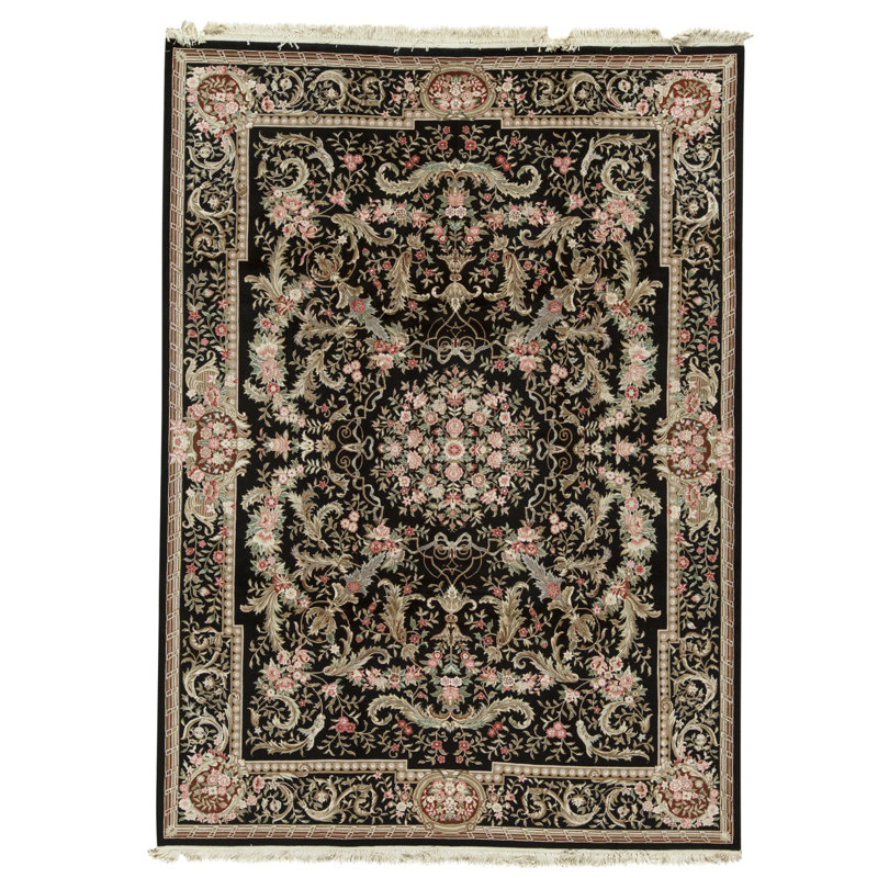 High-Quality Hand-Knotted Black Area Rug