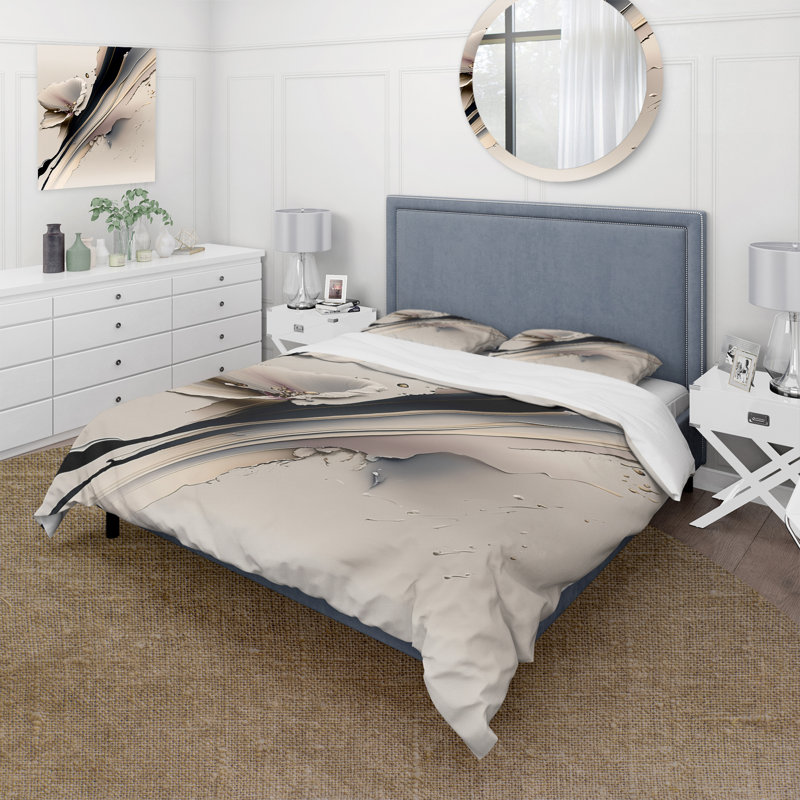 Ensemble de housse de couette en microfibre / polyester beige à motif de fleurs d'orchidées hyperréalistes