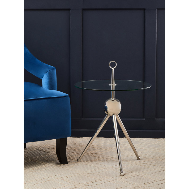 Bhodi Glass Top End Table, Silver
