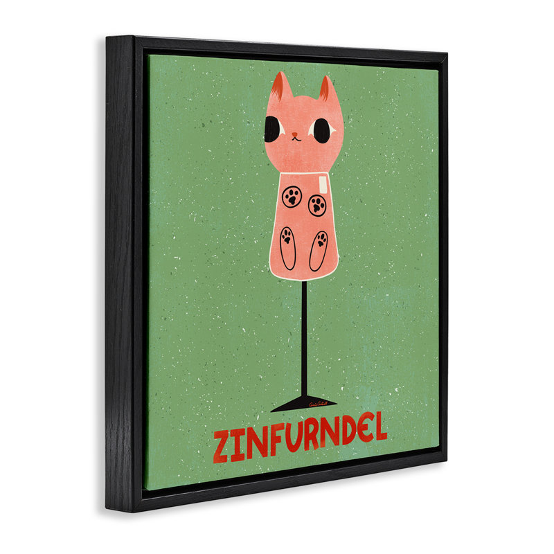 Cadre flottant Zinfurndel Feline Wine, design par Carrie Cantwell, Cadre flottant noir de jais, H 18 po x l 18 po