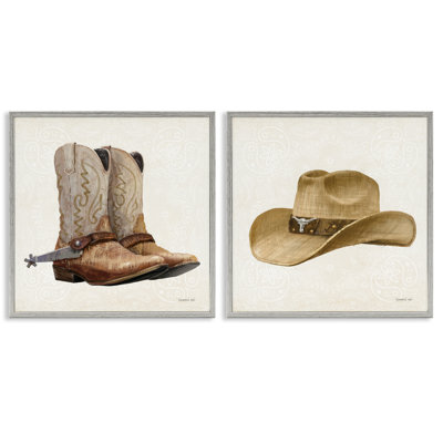 Range Riders Hat & Boots 2pc Framed Giclee Set, design by Danhui Nai