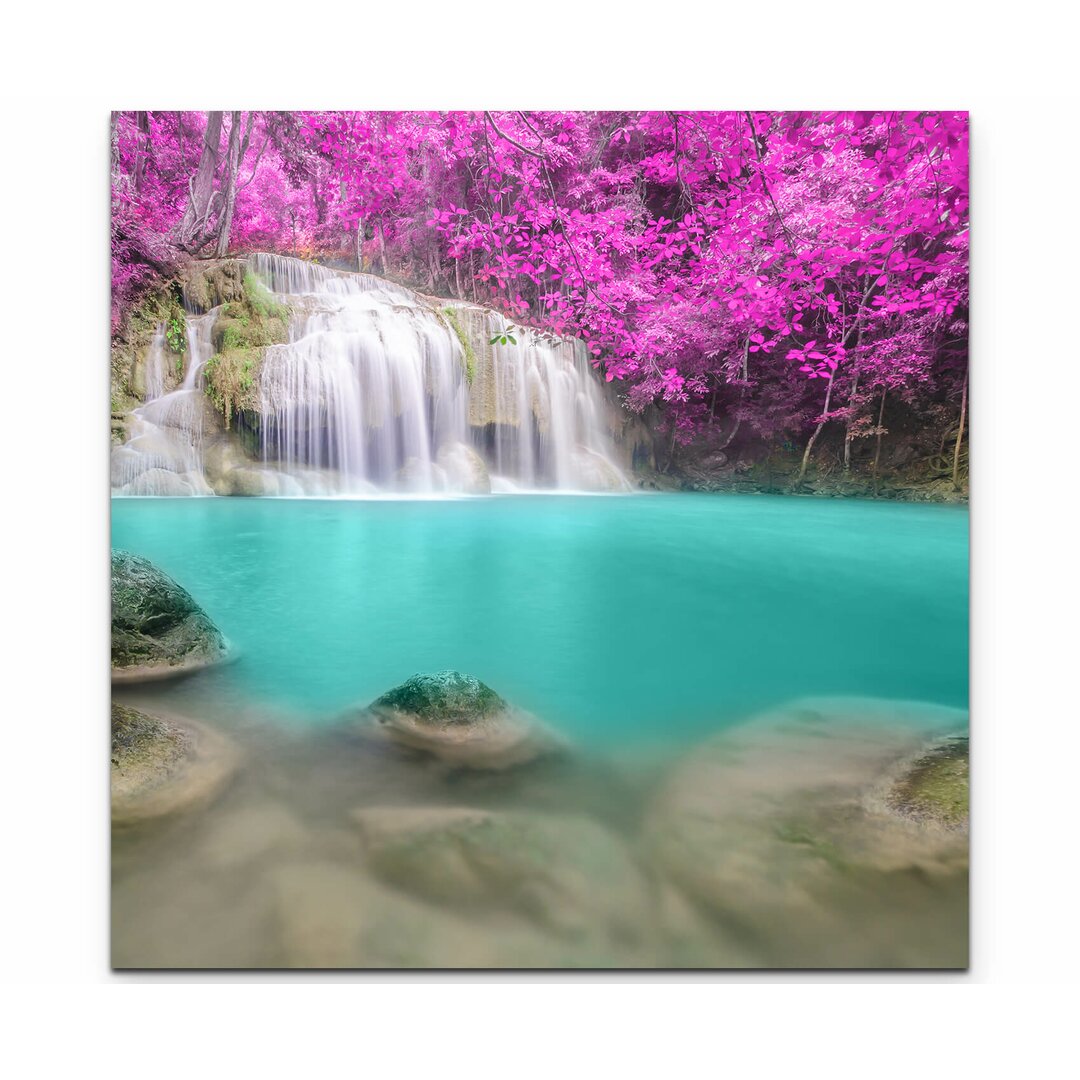 Leinwandbild Farben Pracht, am Erawan Wasserfall in Thailand