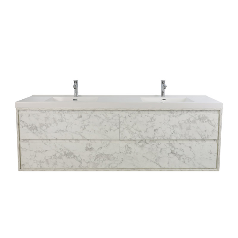 Azden 70.6" Wall-Mounted Double Bathroom Vanity Set, Marble White