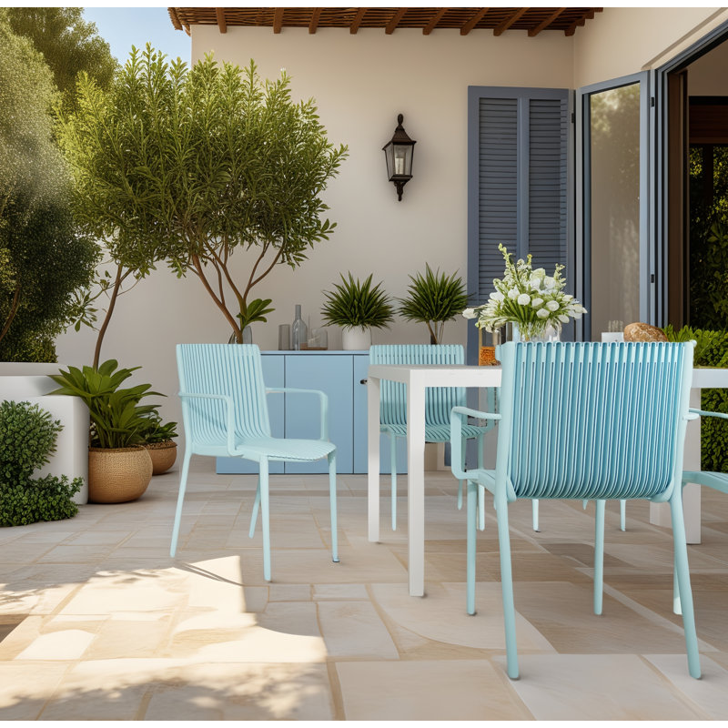 Ensemble de 4 chaises longues modernes PP, Bleu