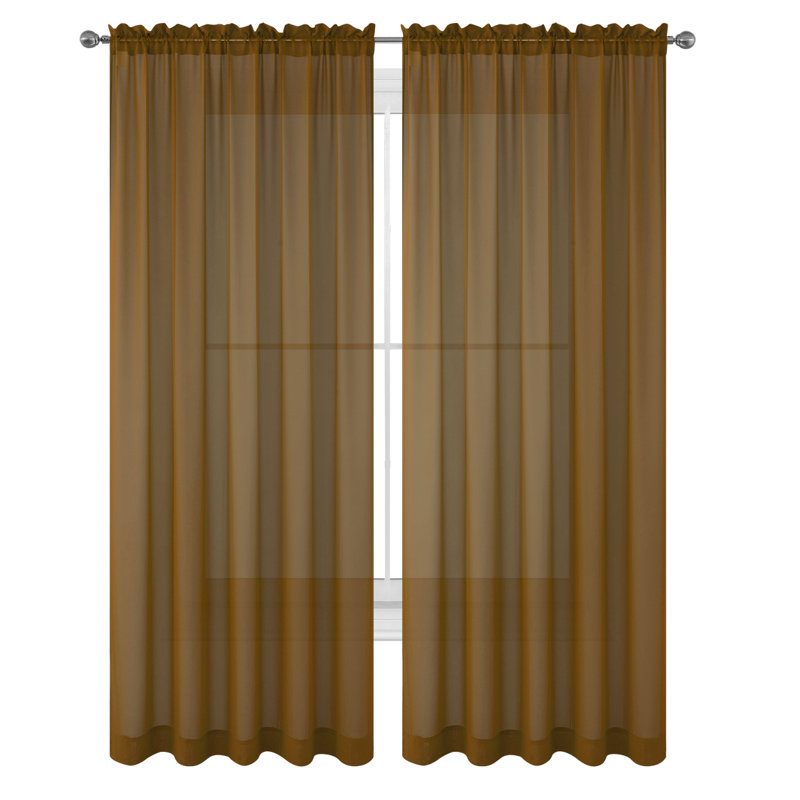 2 panneaux de rideaux transparents avec passe-tringle, L 57 po x L 63 po, Brun