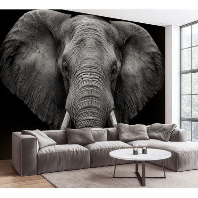 Wall Mural Peel and Stick Wallpaper Monochrome portrait elephant Self-Adhesive Removable Contact Paper Wall Decor for Living Room Bedroom 100"H x 144"W