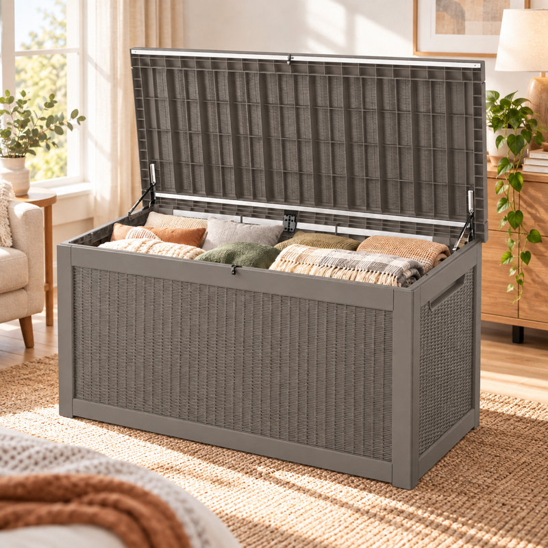 330 Gallons Weatherproof Resin Lockable Deck Box, Gray