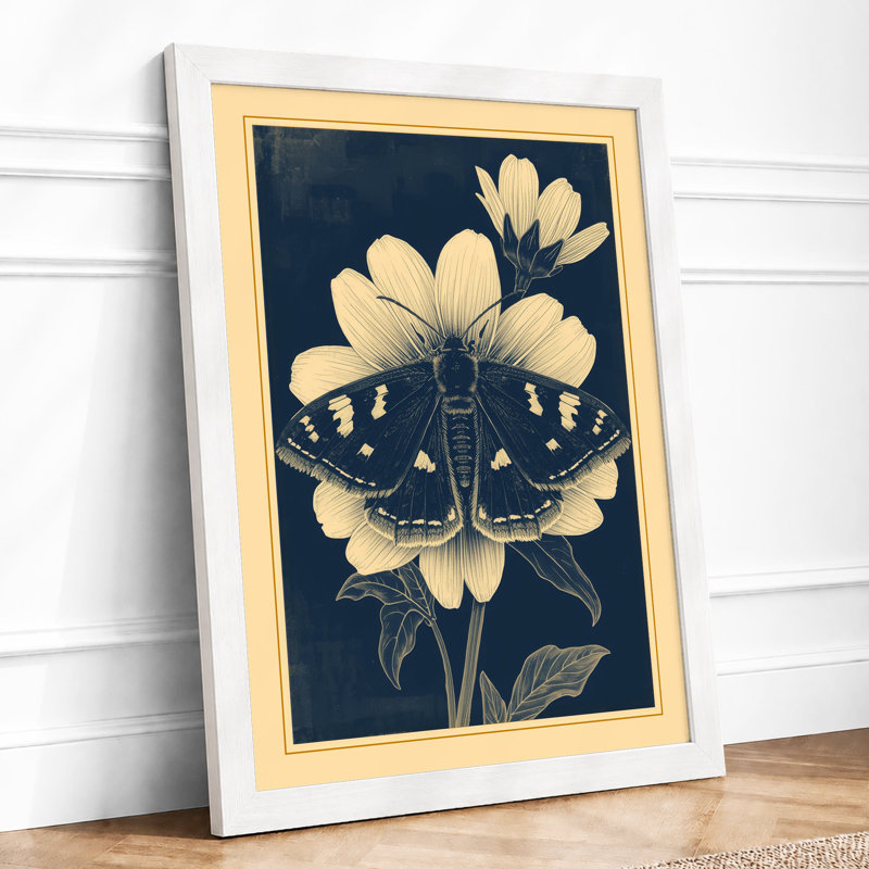 Moth and Bloom Botanical - Framed Print, A3 - 42.0 x 29.7 cm, White